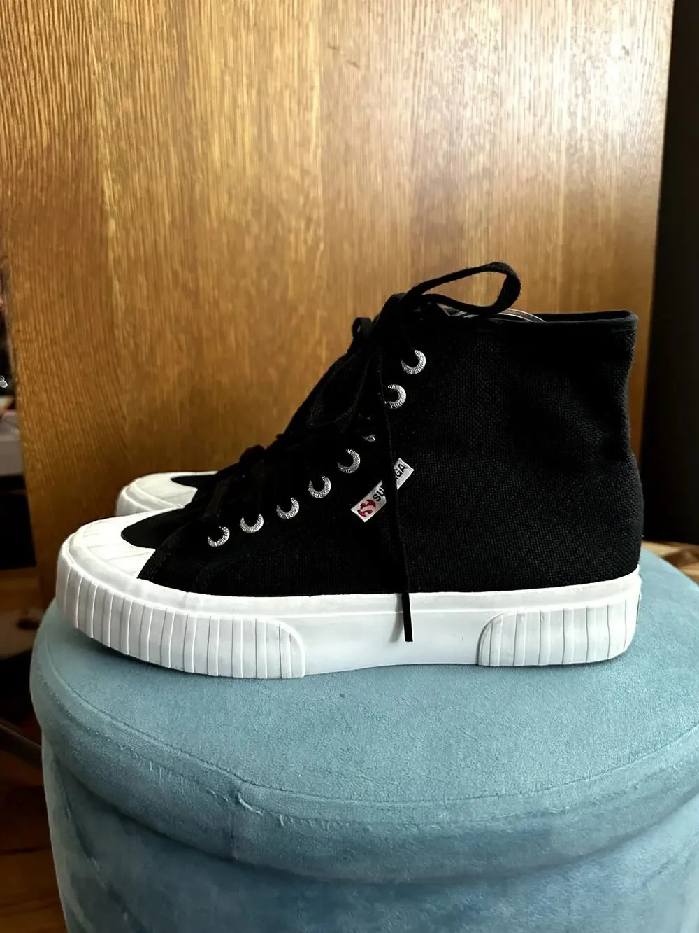 Superga Women's Black Canvas High Top Sneaker | Size 8 39